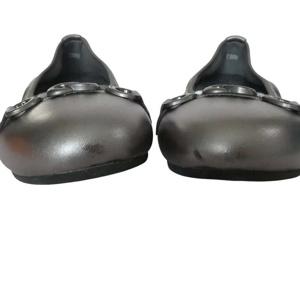 David Tate Omega Metallic Pewter Silver Leather Ballet Flats Womens 7.5WW